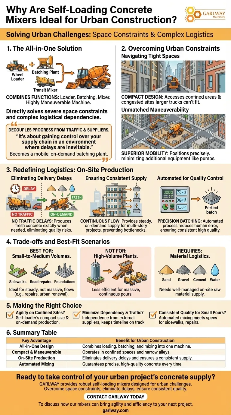 자가 로딩 콘크리트 믹서가 도시 건설에 이상적인 이유는 무엇인가요? 좁은 공간에서 효율성 극대화 시각적 가이드