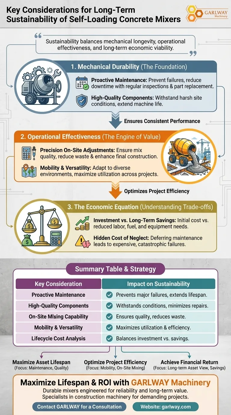Quais são as principais considerações para a sustentabilidade a longo prazo de misturadores de concreto autocarregáveis? Guia Visual