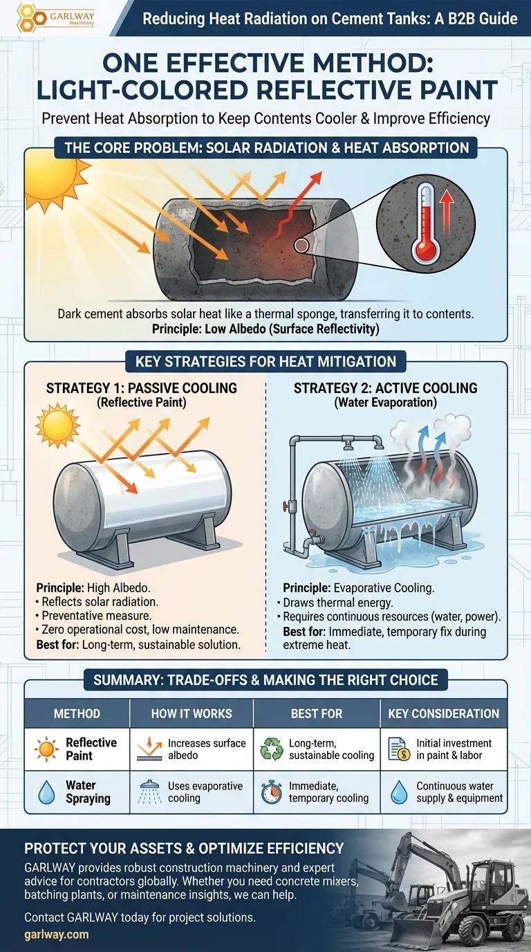 시멘트 탱크에 대한 열 복사 영향을 줄이는 한 가지 방법은 무엇인가요? 장기 냉각을 위한 반사 페인트 사용 시각적 가이드