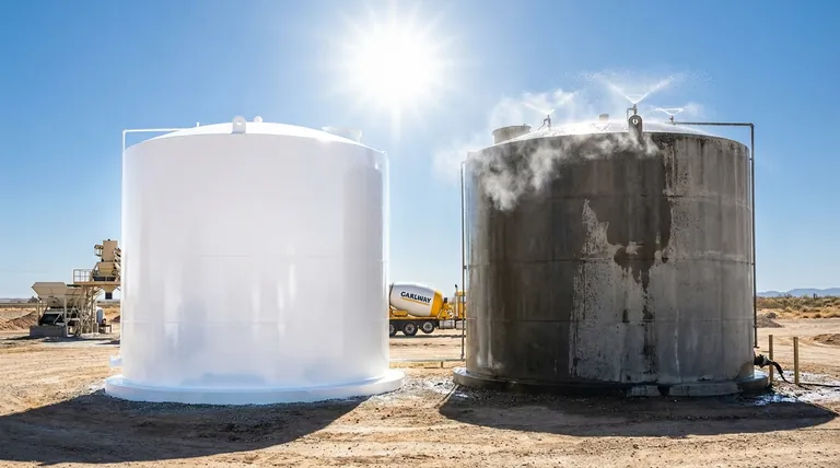 시멘트 탱크에 대한 열 복사 영향을 줄이는 한 가지 방법은 무엇인가요? 장기 냉각을 위한 반사 페인트 사용