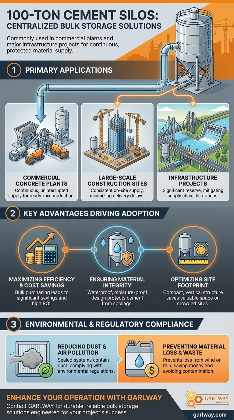 أين تُستخدم صوامع الأسمنت سعة 100 طن بشكل شائع؟ ضرورية لمصانع البناء والخلط واسعة النطاق دليل مرئي