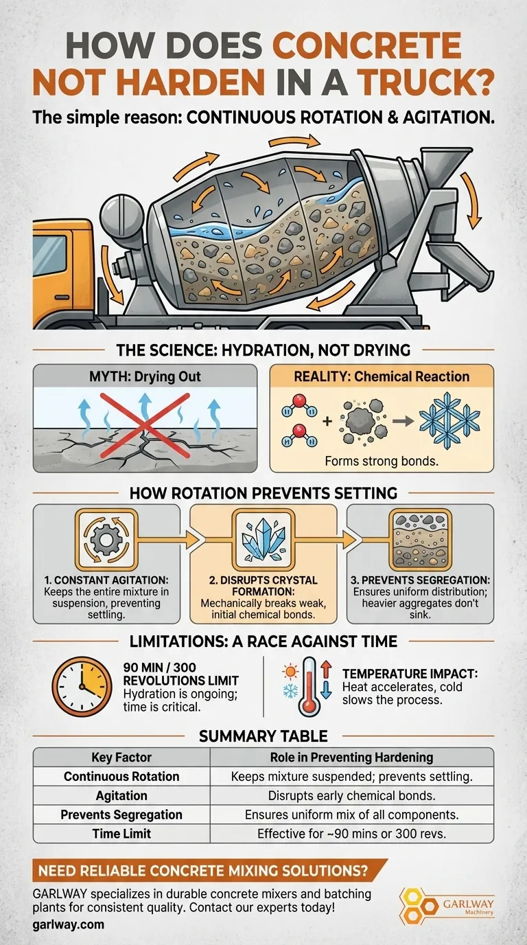 트럭에서 콘크리트가 굳지 않는 이유는 무엇일까요? 연속 교반의 역할 설명 시각적 가이드