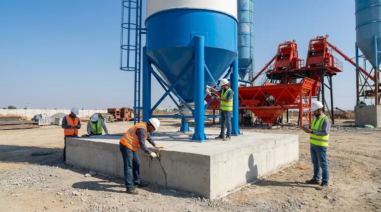 What should be checked in the equipment base of cement tanks? Ensure Structural & Operational Integrity