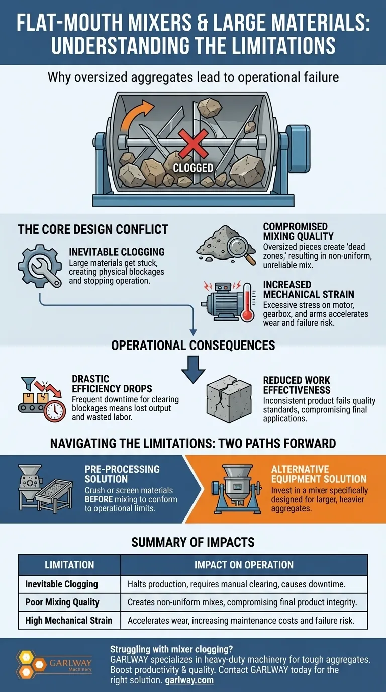 대형 자재 취급 시 플랫 입구 믹서의 한계는 무엇인가요? 막힘 및 가동 중단 방지 시각적 가이드