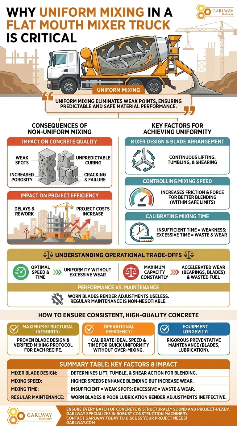 Why is it important to ensure uniform mixing in a flat mouth mixer truck? Guarantee Concrete Strength & Efficiency Visual Guide
