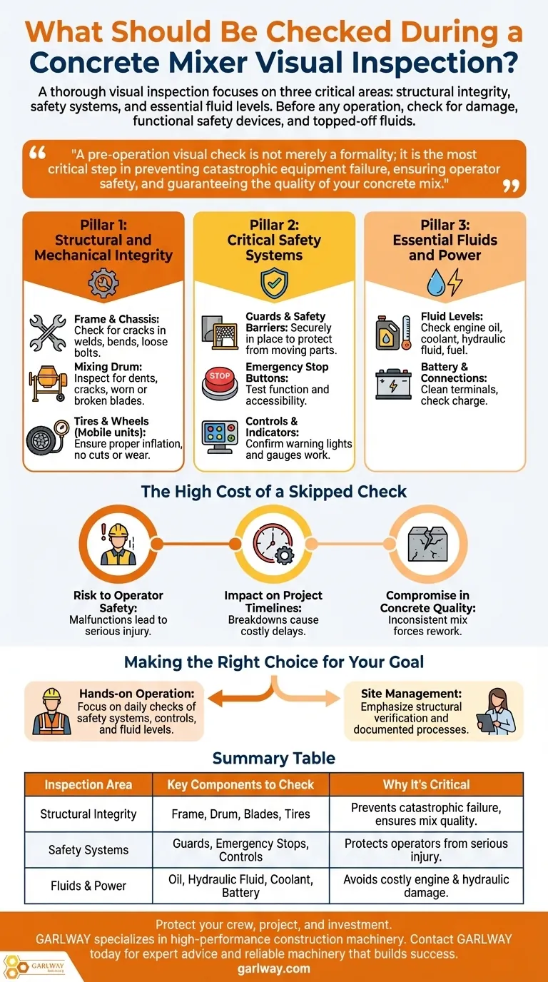 コンクリートミキサーの目視検査中に確認すべきことは何ですか？安全を確保し、ダウンタイムを防ぐ ビジュアルガイド