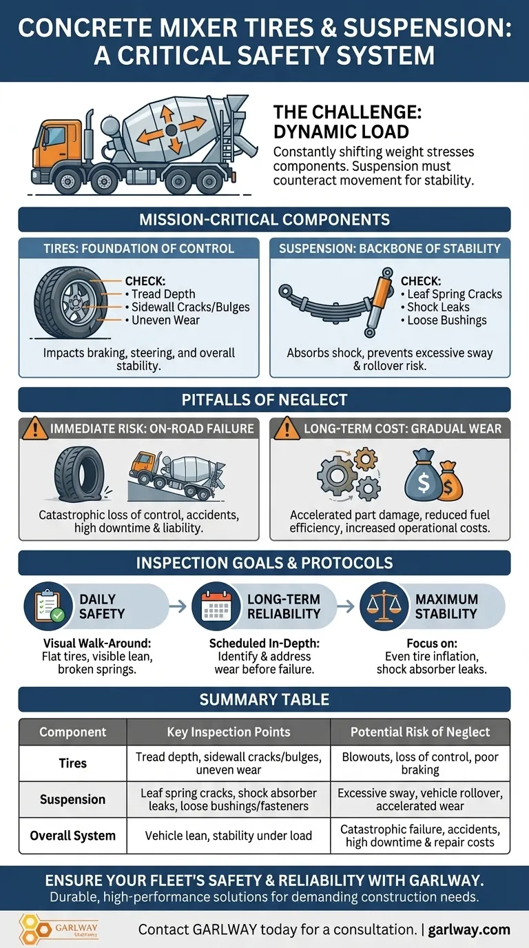O que deve ser examinado em relação aos pneus e suspensão de um betoneira? Garanta Segurança e Estabilidade Máximas Guia Visual