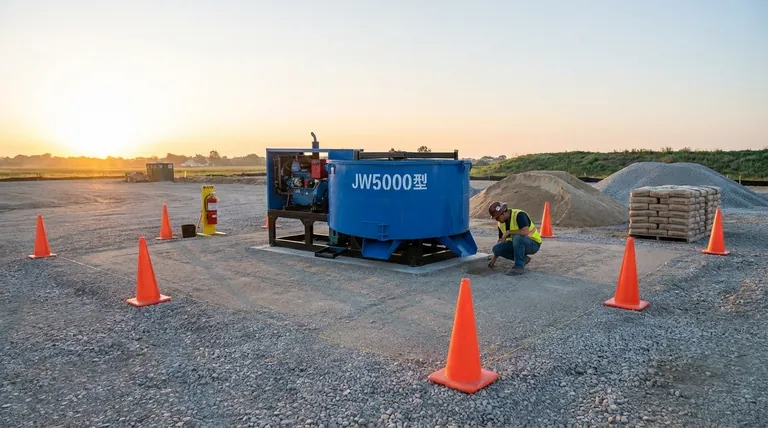 Was muss am Arbeitsbereich sichergestellt werden, bevor ein Betonmischer verwendet wird? Sichern Sie eine sichere und effiziente Baustelle