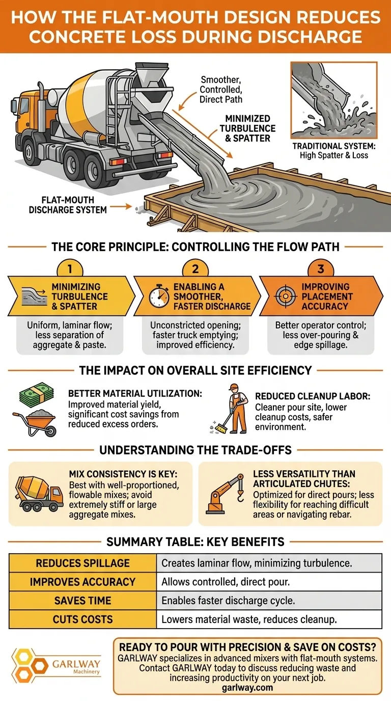 ¿Cómo reduce el diseño de boca plana la pérdida de concreto durante la descarga? Minimice el desperdicio y maximice la eficiencia Guía Visual