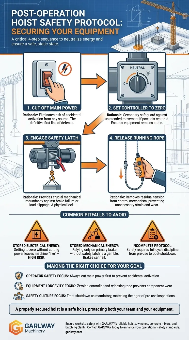 Cosa fare dopo aver fermato il paranco? Un protocollo di sicurezza in 4 passaggi per mettere in sicurezza la tua attrezzatura Guida Visiva