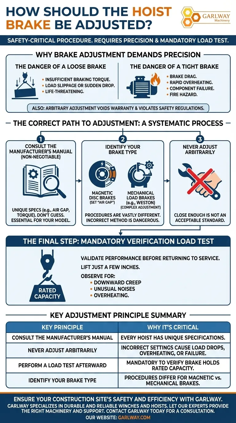 Wie sollte die Hubwerksbremse eingestellt werden? Befolgen Sie die Anleitung des Herstellers für Sicherheit Visuelle Anleitung