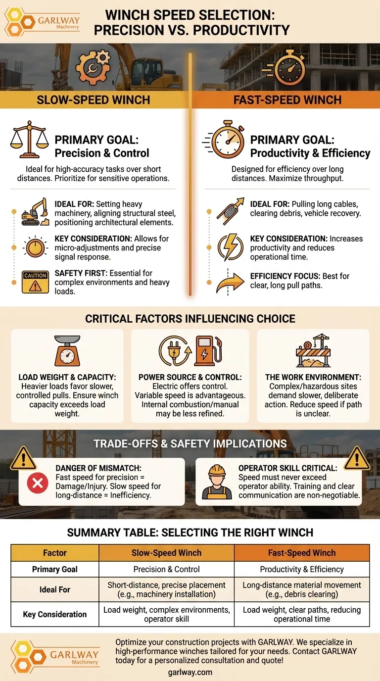 Quais fatores devem ser considerados ao selecionar a velocidade de um guincho? Precisão vs. Produtividade Guia Visual
