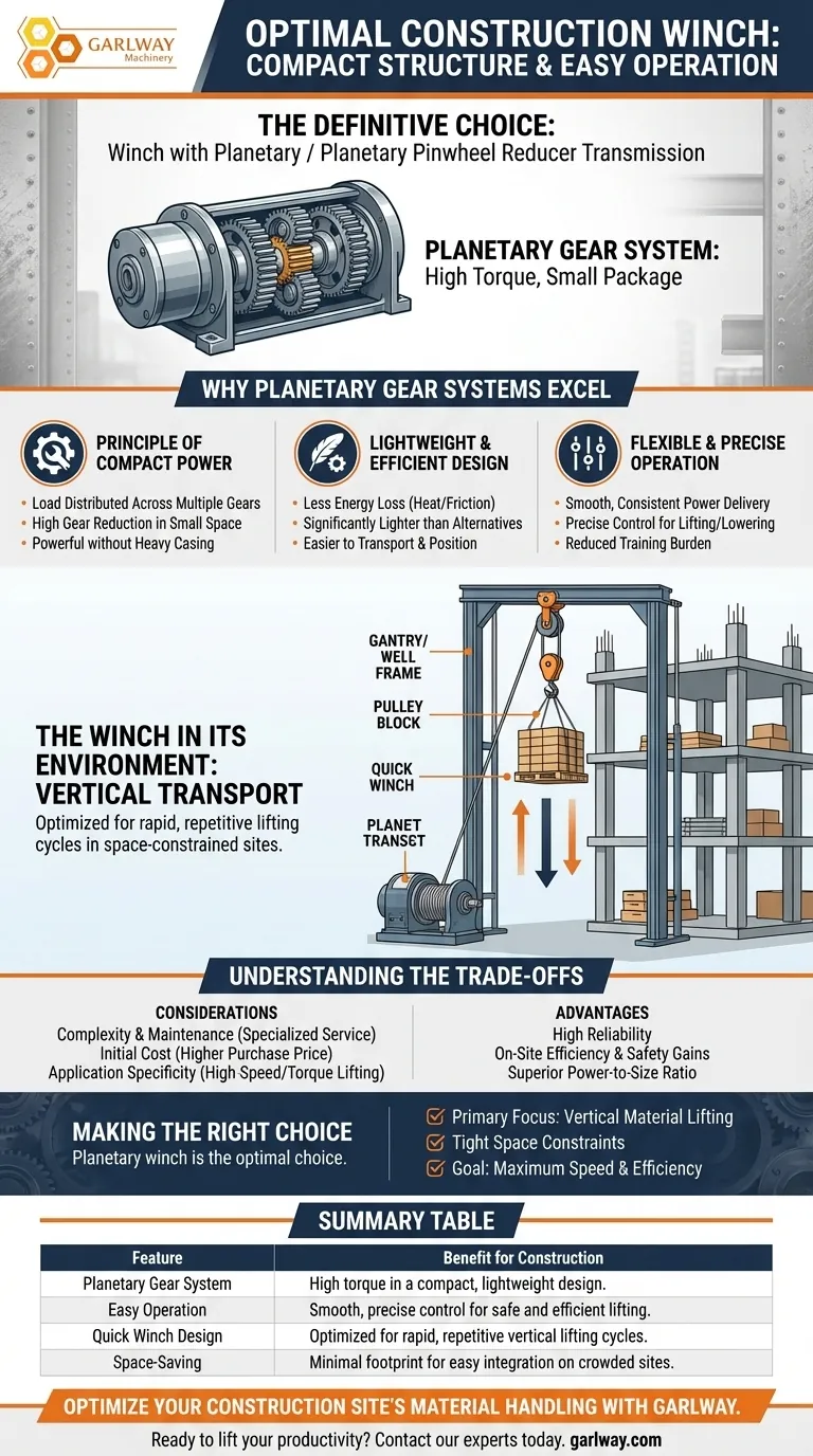 건설 현장에 적합한 윈치는 어떤 종류인가요? 효율성을 위해 컴팩트 유성 기어 윈치를 선택하세요. 시각적 가이드