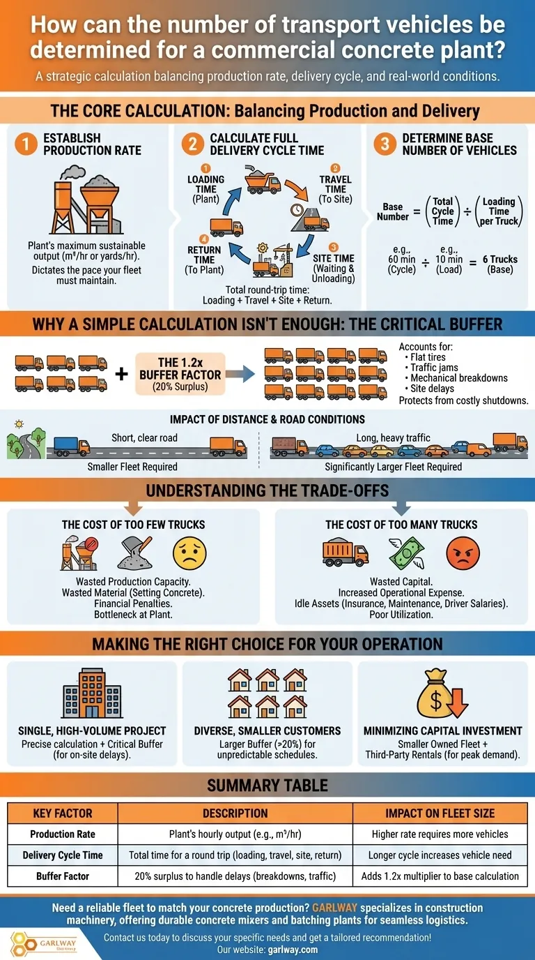 كيف يمكن تحديد عدد مركبات النقل لمصنع خرسانة تجاري؟ تحسين حجم الأسطول لتحقيق الكفاءة دليل مرئي