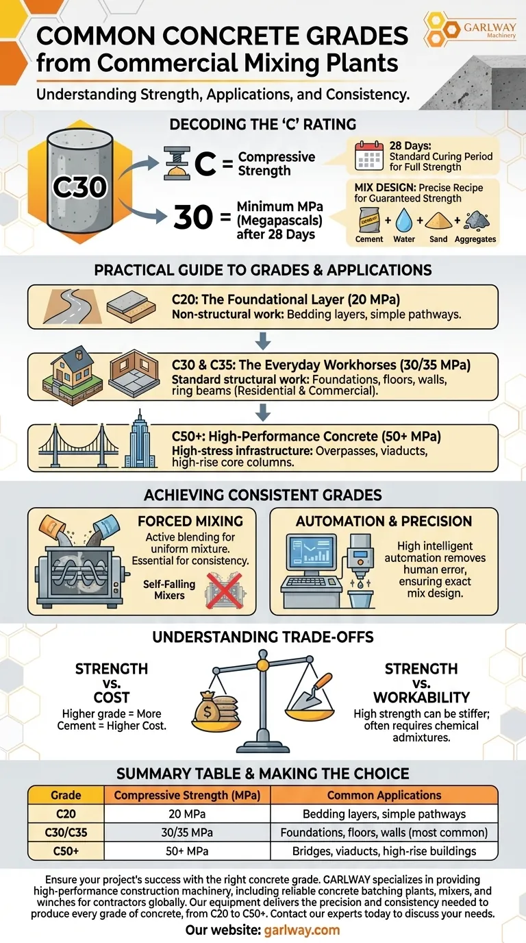 Welche gängigen Betonsorten werden von kommerziellen Betonmischanlagen hergestellt? Ein Leitfaden von C20 bis C50+ Visuelle Anleitung
