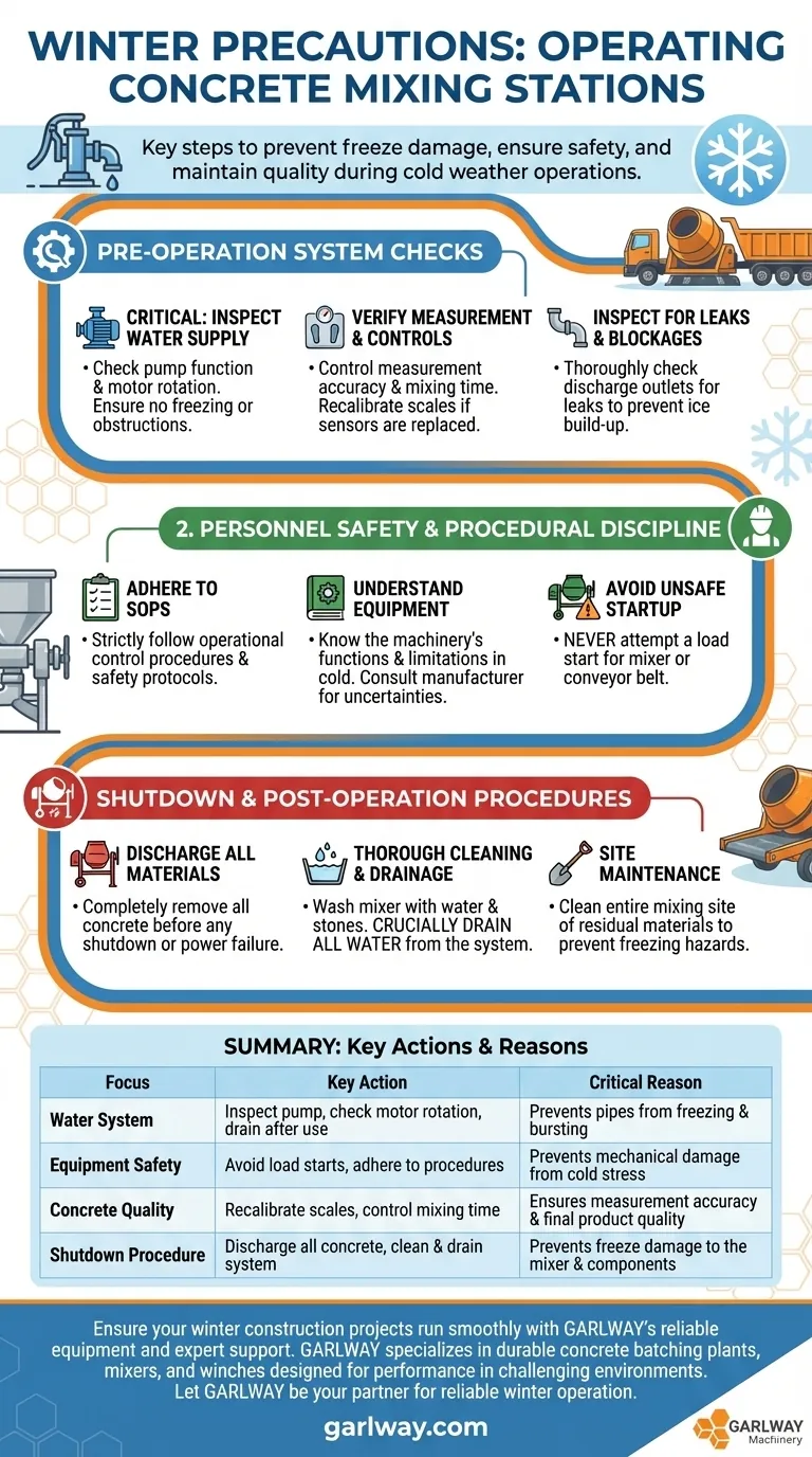 What precautions should be taken before operating the concrete mixing station in winter? Ensure Safe & Efficient Production Visual Guide