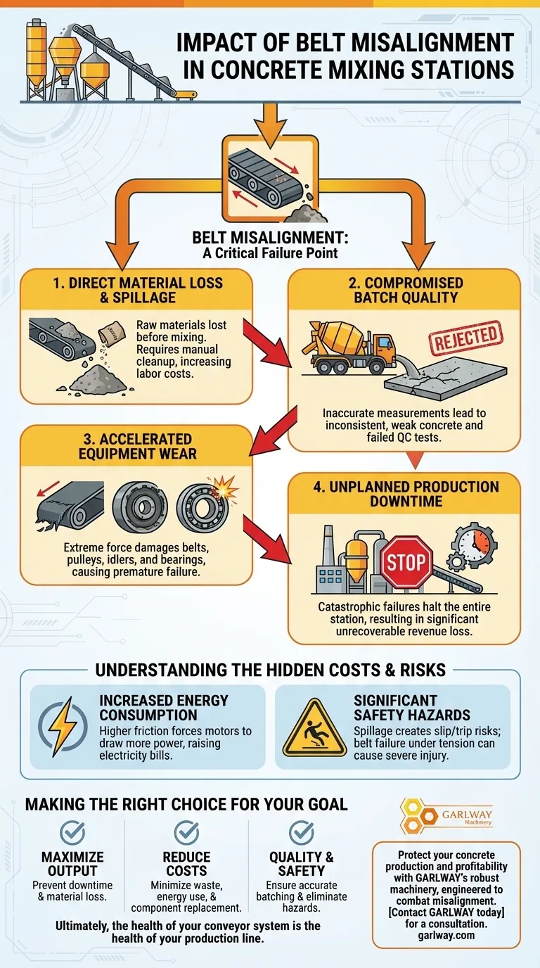 コンクリートプラントにおけるベルトのずれの影響とは？コストのかかるダウンタイムと材料ロスを回避しましょう ビジュアルガイド