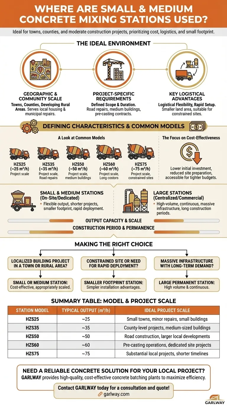 أين تُستخدم محطات خلط الخرسانة الصغيرة والمتوسطة الحجم عادةً؟ مثالية للمشاريع المحلية ومتوسطة النطاق دليل مرئي