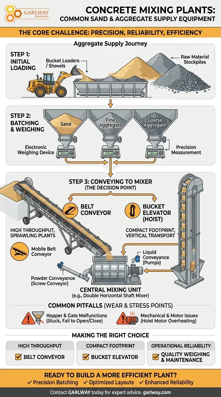 What are the common sand and aggregate supply equipment for concrete mixing plants? Optimize Your Batching System Visual Guide