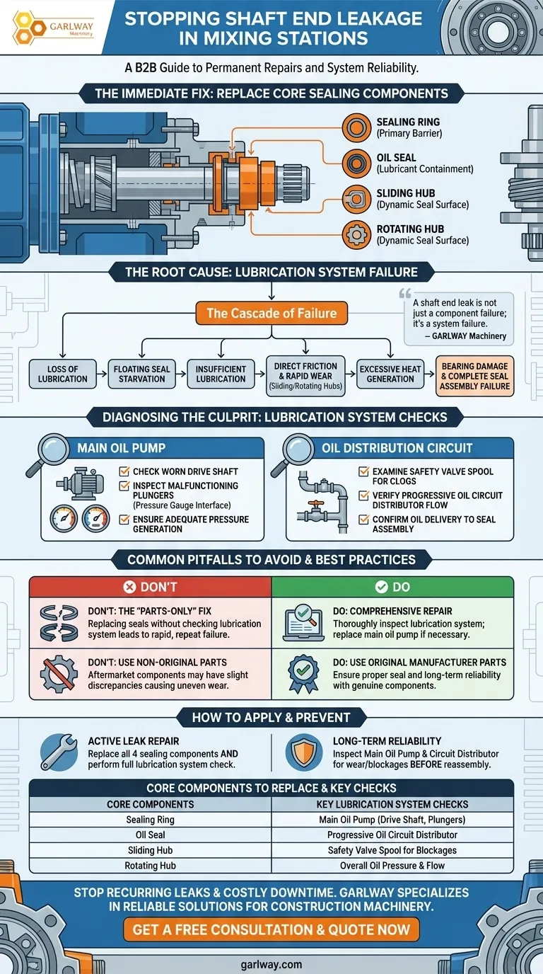 ¿Qué componentes necesitan ser reemplazados para solucionar las fugas en el extremo del eje en las estaciones de mezcla? Detenga la fuga de forma permanente con una solución definitiva. Guía Visual