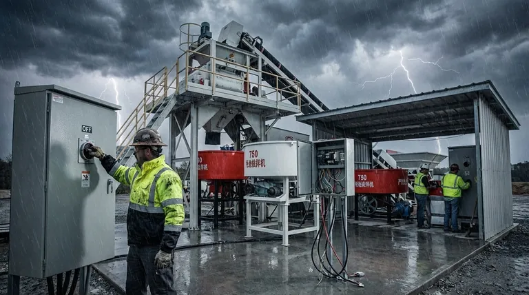 雷雨時のコンクリートプラント設備の取り扱いについて。必須の安全手順