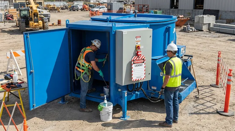 Quais medidas de segurança devem ser observadas durante a limpeza e manutenção do host da betoneira? Passos Essenciais para um Estado de Energia Zero
