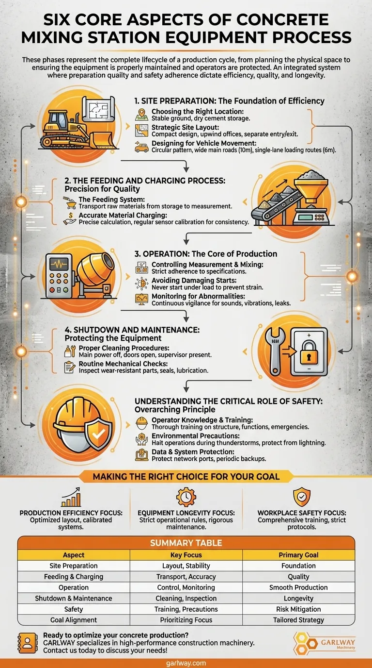 コンクリートプラント設備のプロセスの6つの主な側面は何ですか？安全性と効率性を確保する ビジュアルガイド