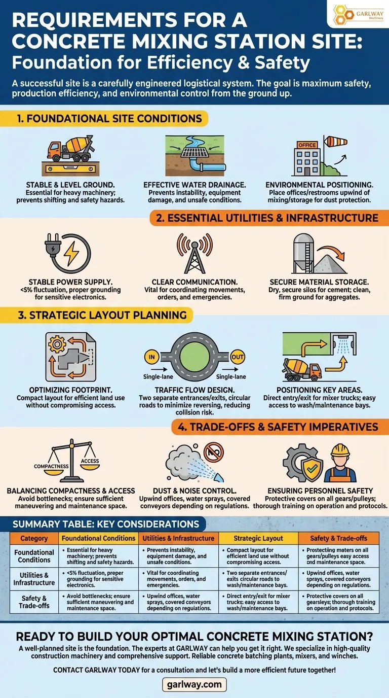 What are the requirements for the site in a concrete mixing station? Plan for Safety, Efficiency, and Profitability Visual Guide