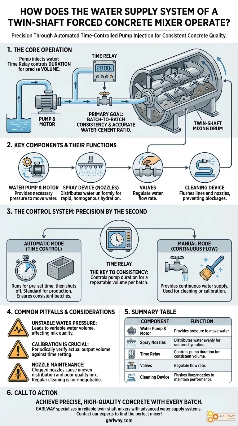 트윈 샤프트 강제 콘크리트 믹서의 급수 시스템은 어떻게 작동하며, 일관된 콘크리트 품질을 보장합니까? 시각적 가이드