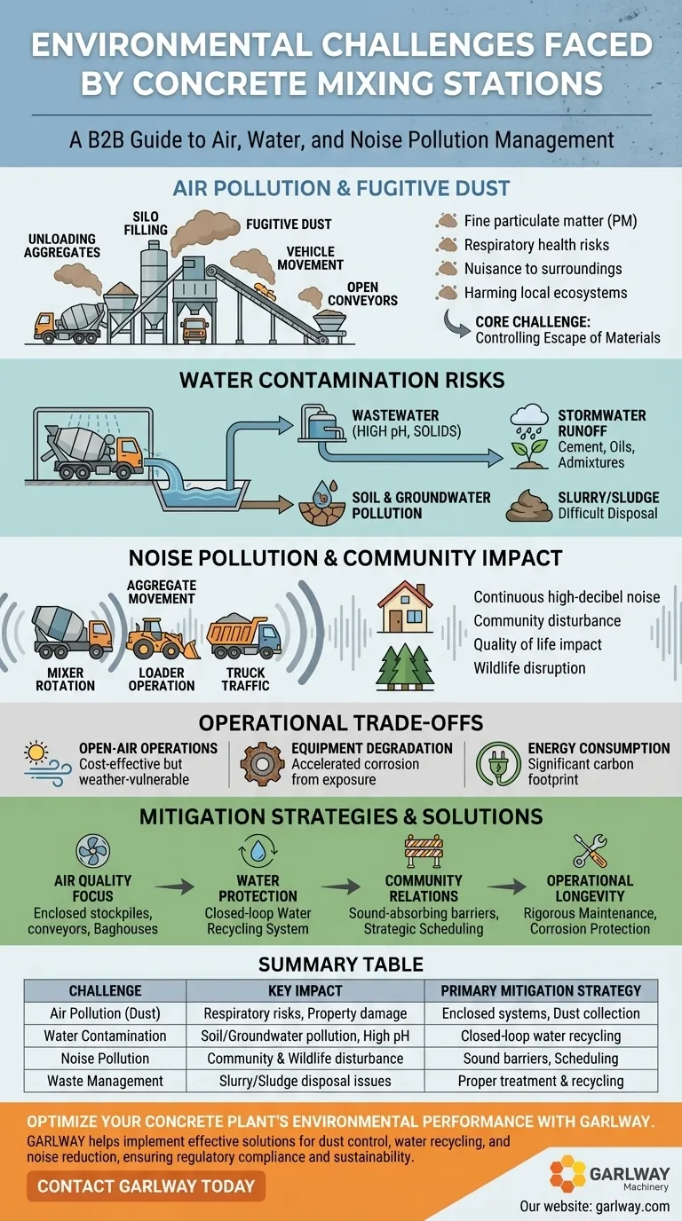 Quels sont les défis environnementaux auxquels sont confrontées les centrales de malaxage de béton ? Contrôle de la poussière, de l'eau et de la pollution sonore Guide Visuel