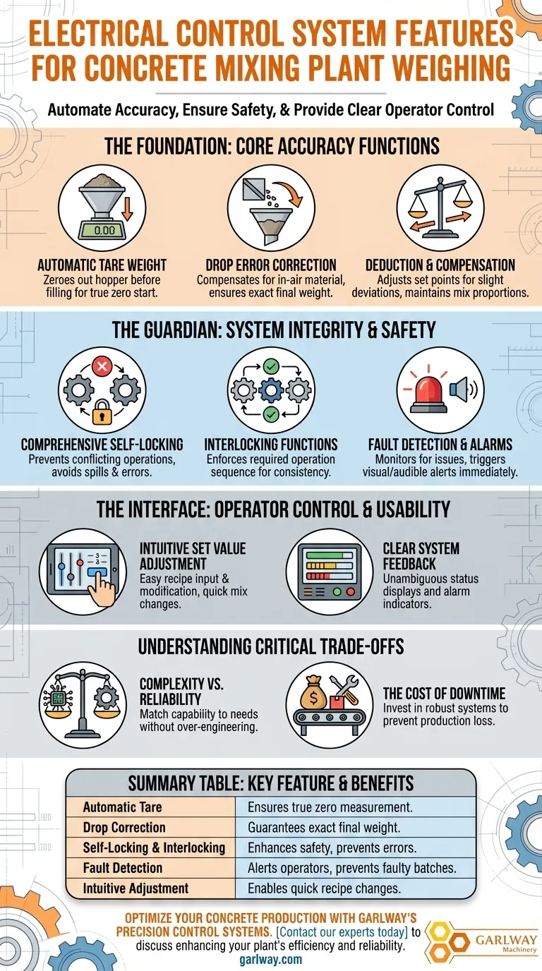 混凝土搅拌站称重系统应具备哪些电气控制功能？确保批次精度与安全 图解指南