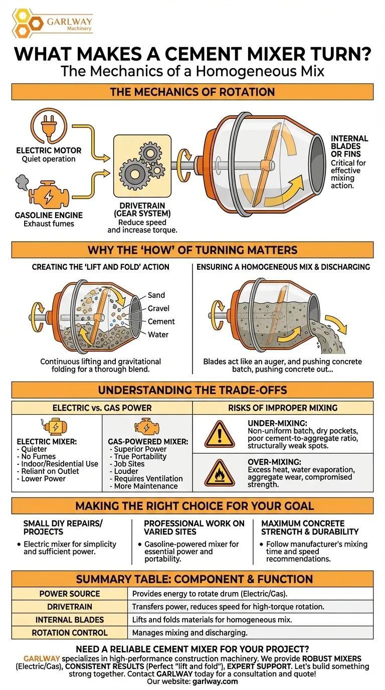 Qu'est-ce qui fait tourner une bétonnière ? Découvrez la mécanique pour un mélange de béton parfait Guide Visuel