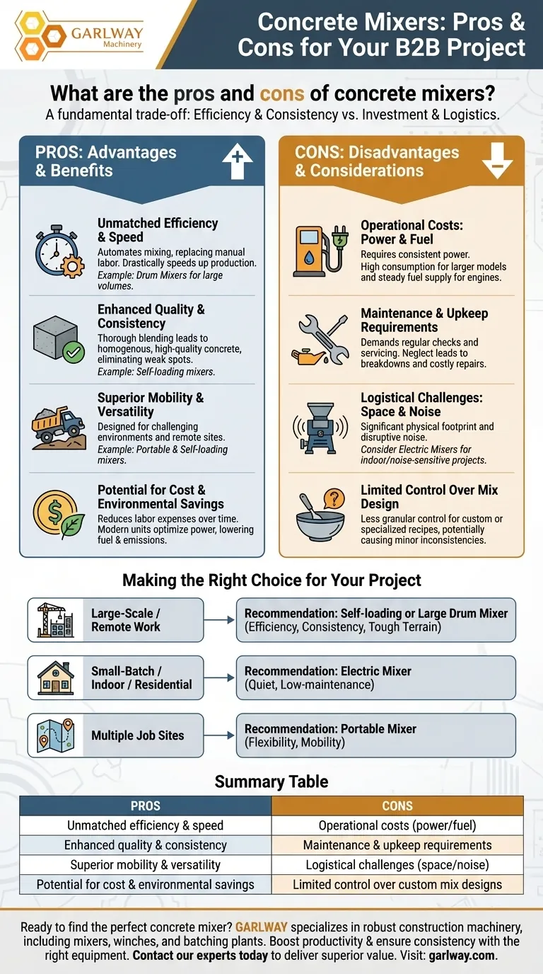 콘크리트 믹서의 장단점은 무엇인가요? 현장의 효율성 및 품질 향상 시각적 가이드