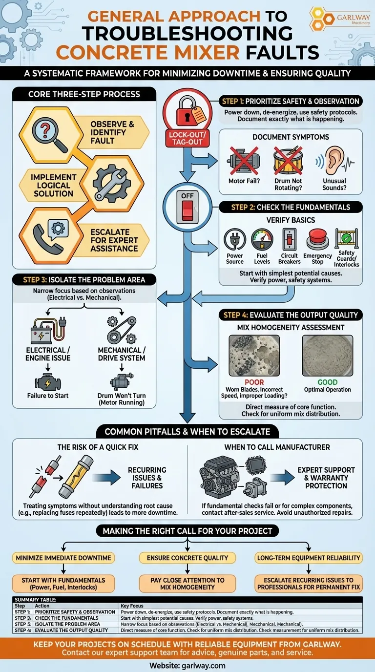 混凝土搅拌机故障的通用故障排除方法是什么？减少停机时间的 4 步指南 图解指南
