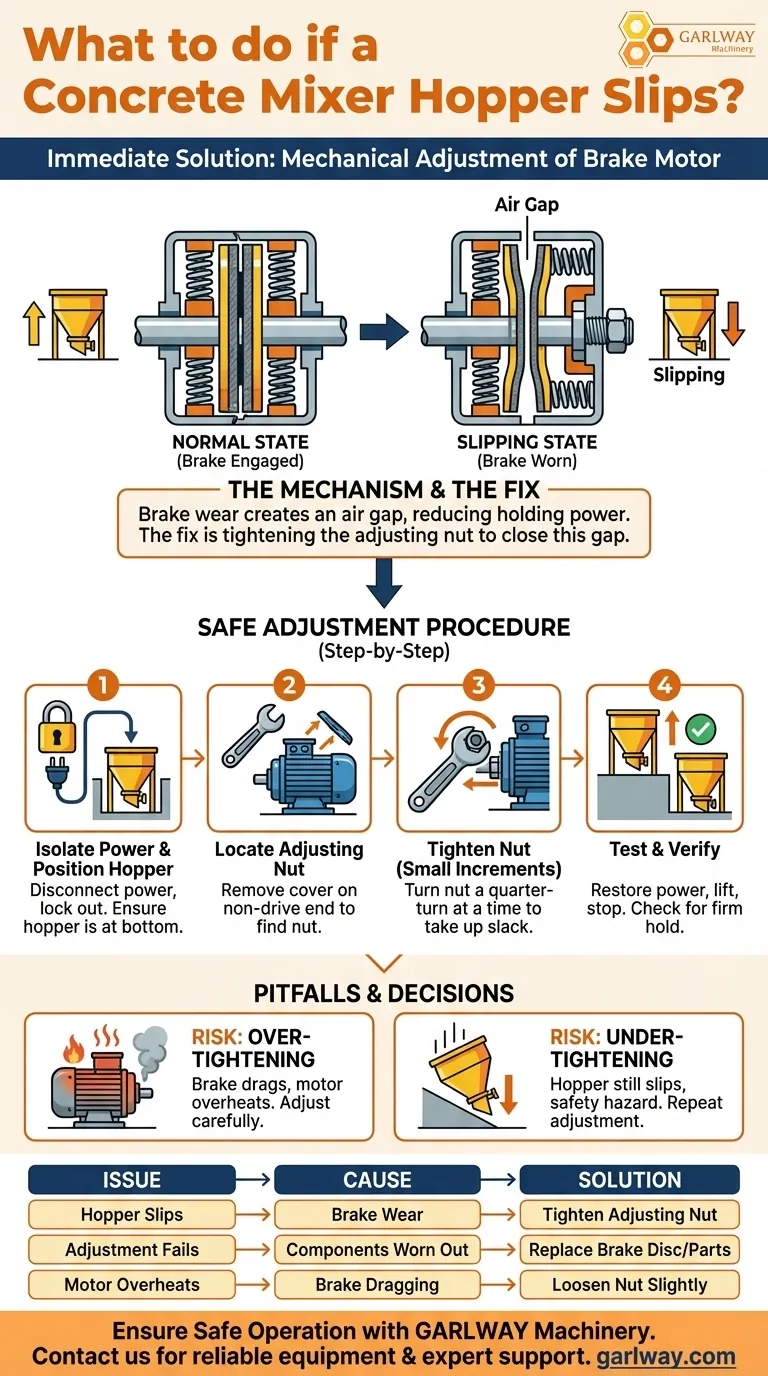 Que faire si la goulotte d'un malaxeur à béton glisse ? Réparer avec un simple réglage de frein Guide Visuel