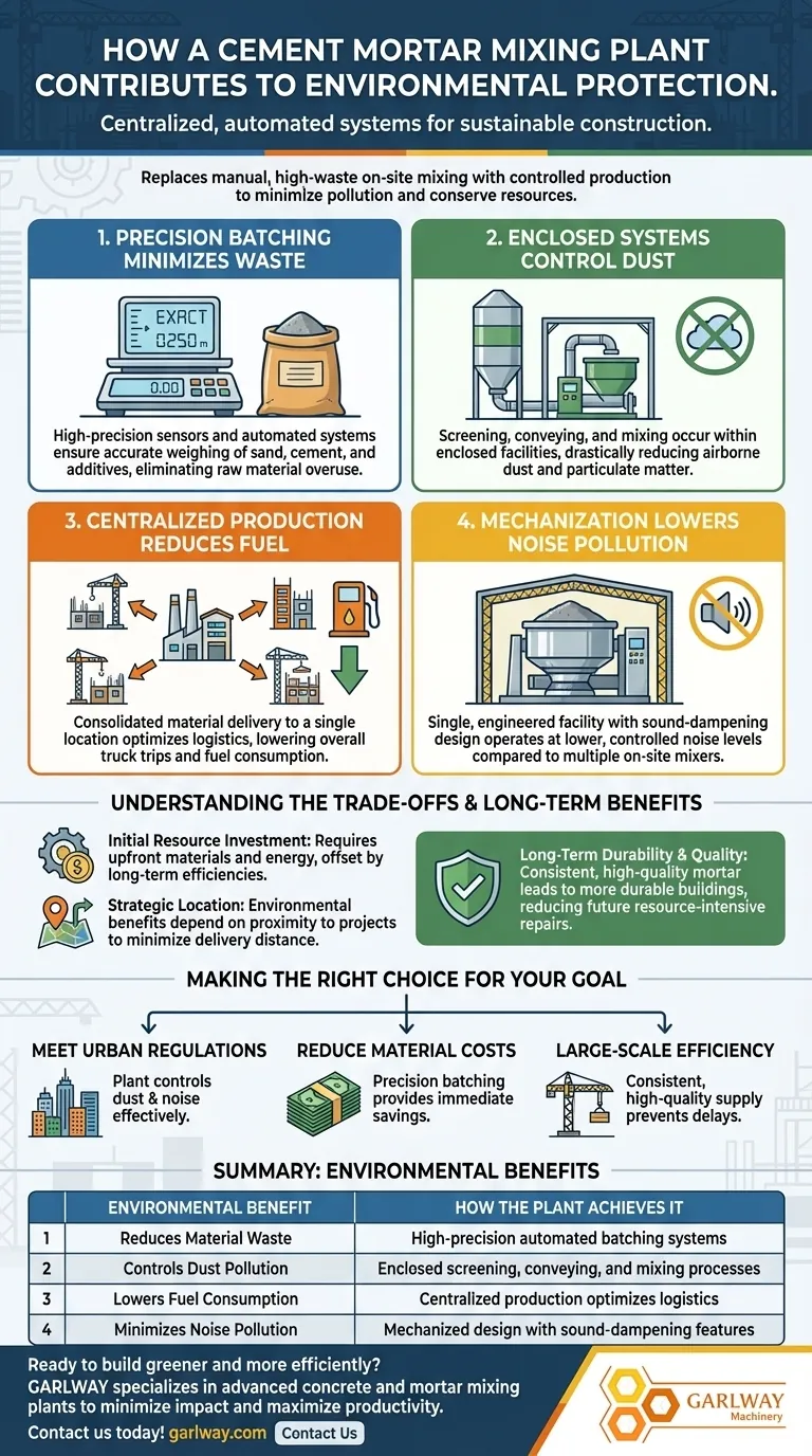 Como uma central de mistura de argamassa de cimento contribui para a proteção ambiental? Alcance Construção Ecológica Guia Visual