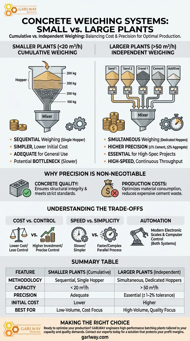 كيف يختلف نظام وزن المواد بين مصانع خلط الخرسانة الصغيرة والكبيرة؟ دليل مرئي