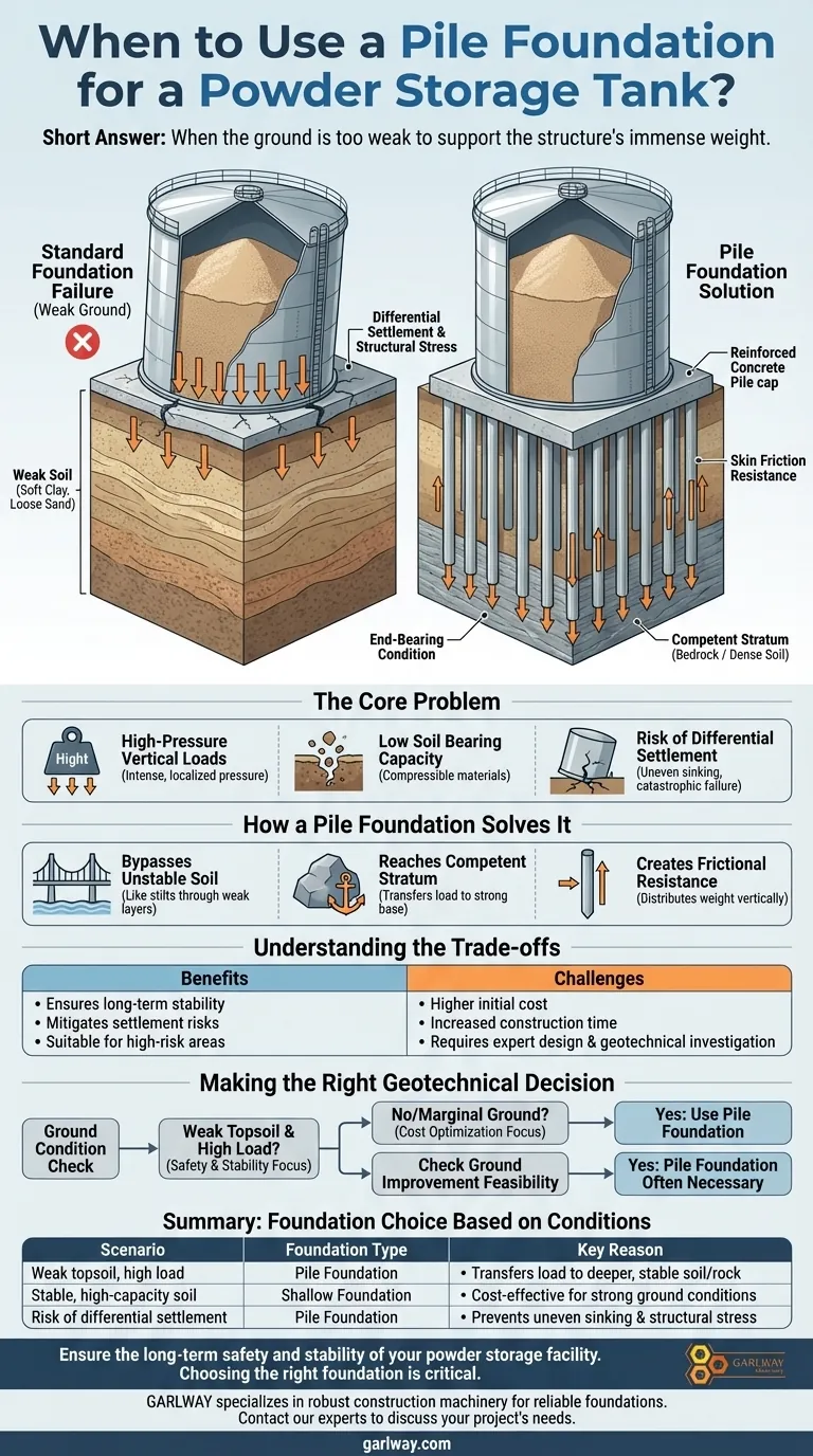 파우더 저장 탱크에는 언제 파일 기초를 사용합니까? 약한 지반에서의 안정성 확보 시각적 가이드