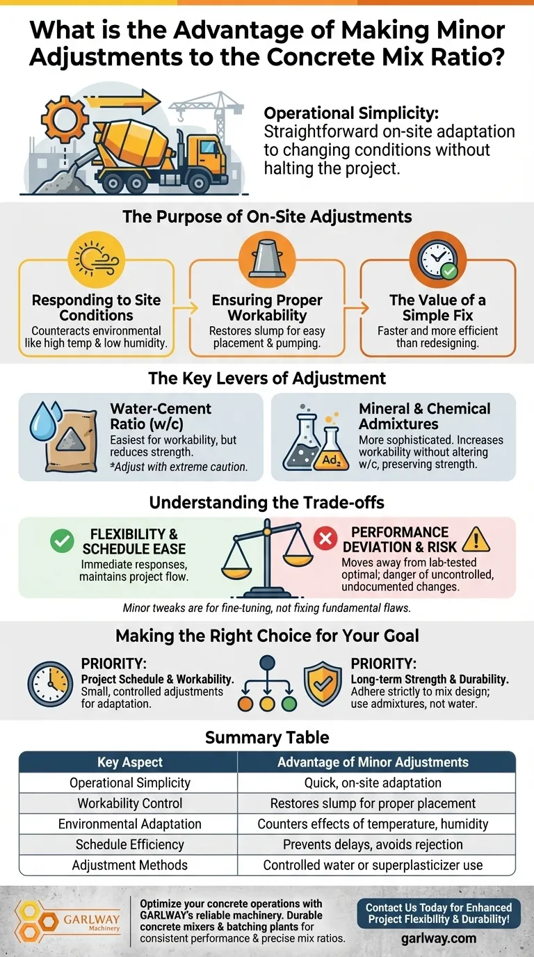 What is the advantage of making minor adjustments to the concrete mix ratio? Achieve On-Site Flexibility and Efficiency Visual Guide