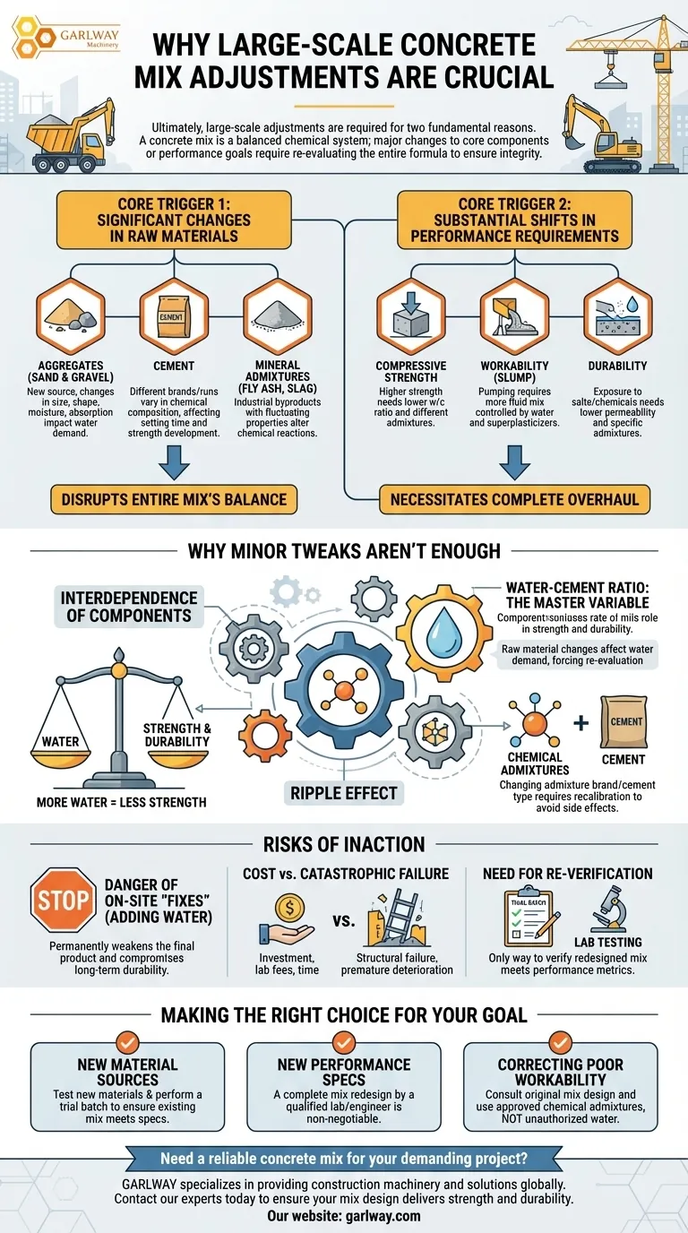 コンクリート配合比の大規模な調整が必要となる理由は何ですか？構造的完全性と性能を確保する ビジュアルガイド