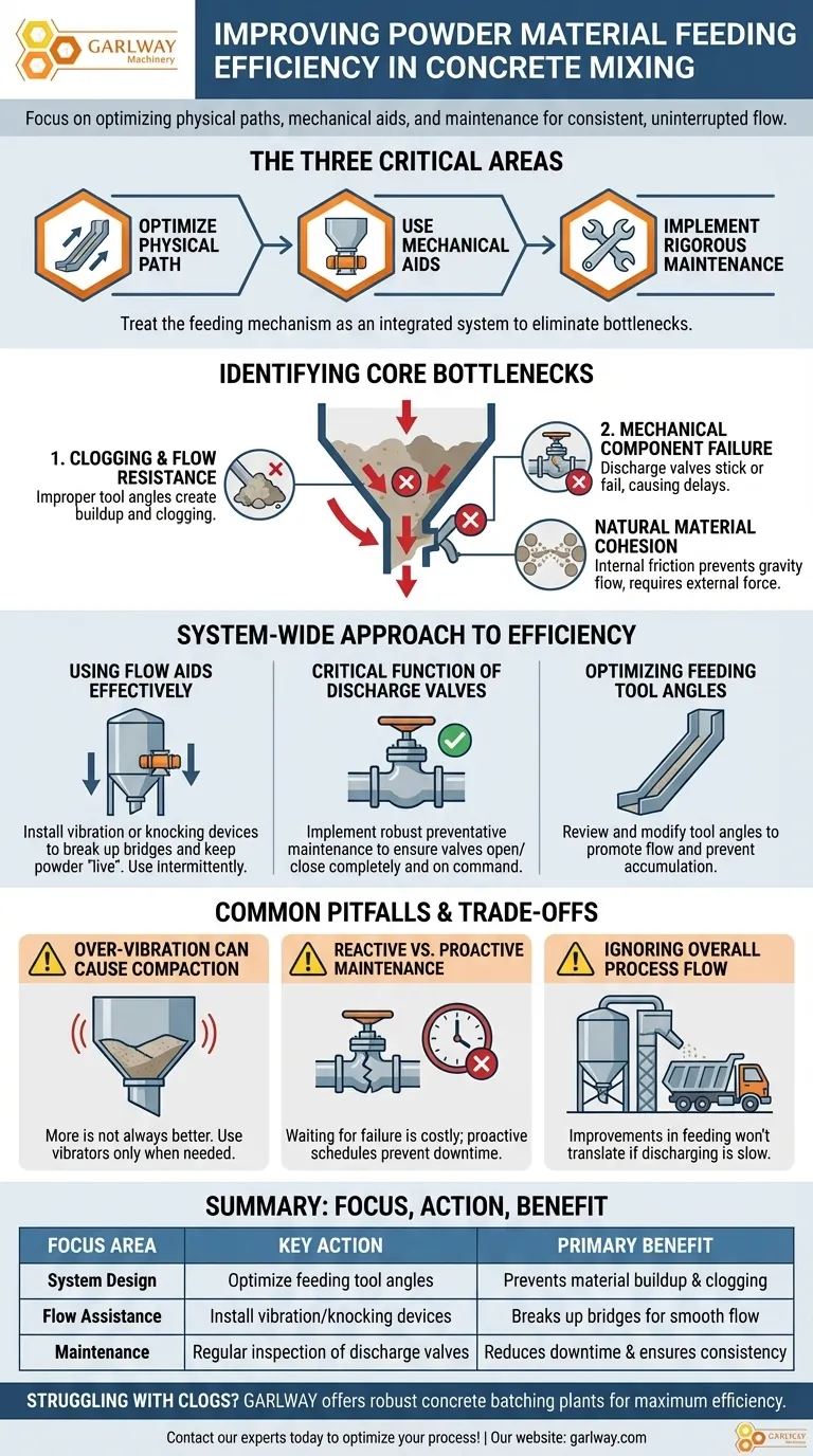 How can the efficiency of powder material feeding be improved in concrete mixing? Boost Your Mixing Productivity Visual Guide