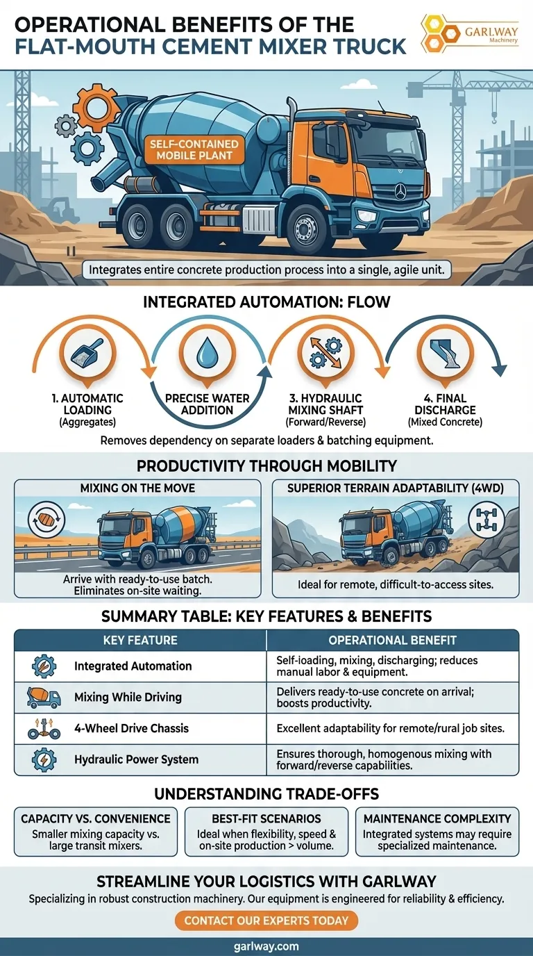 ما هي الفوائد التشغيلية لشاحنة خلاطة الأسمنت ذات الفم المسطح؟ افتح كفاءة إنتاج الخرسانة في الموقع دليل مرئي