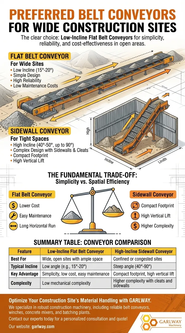 Какой тип ленточного конвейера предпочтителен для широких строительных площадок? Максимизируйте эффективность с помощью ленточных конвейеров с низким углом наклона Визуальное руководство