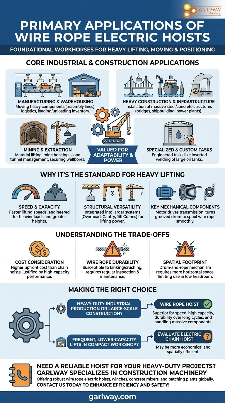 ما هي التطبيقات الأساسية للرافعات الكهربائية بالحبال السلكية؟ تشغيل الرفع الثقيل في البناء والصناعة دليل مرئي