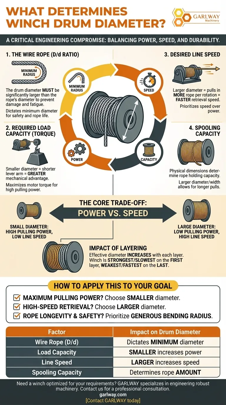 ¿Qué determina el diámetro del tambor en un cabrestante? Equilibrio entre potencia, velocidad y vida útil del cable Guía Visual