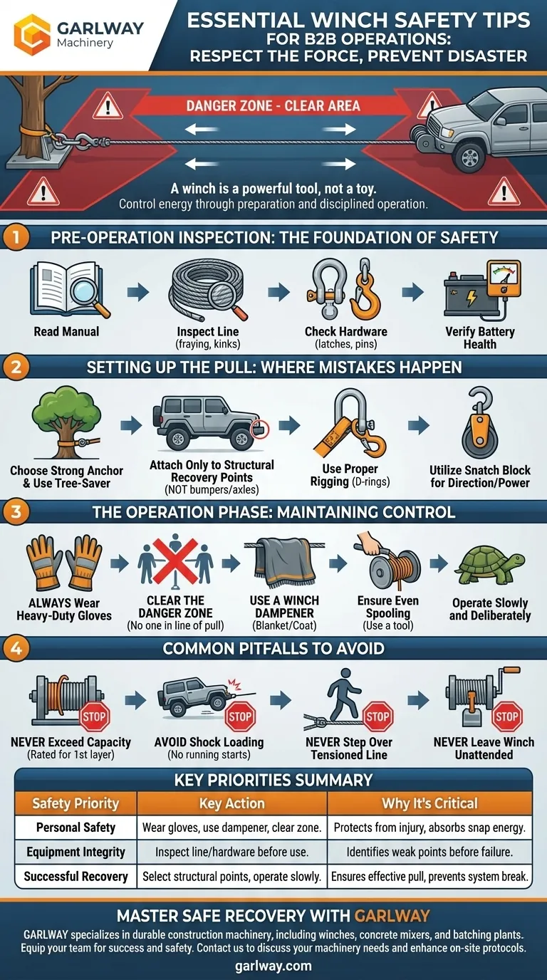 What are some key safety tips for using a winch? Essential Rules for Safe Recovery Operations Visual Guide