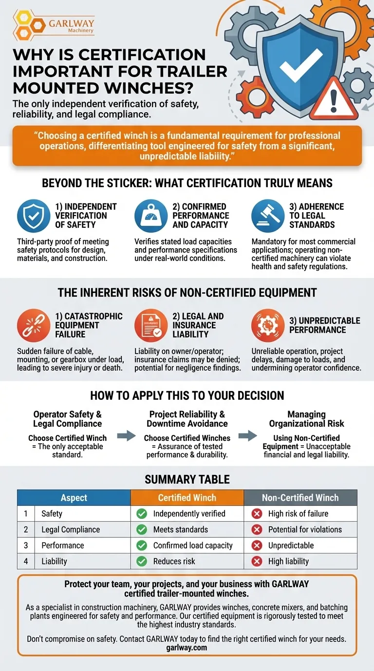 Por que a certificação é importante para guinchos montados em reboque? Garanta segurança, conformidade e confiabilidade Guia Visual