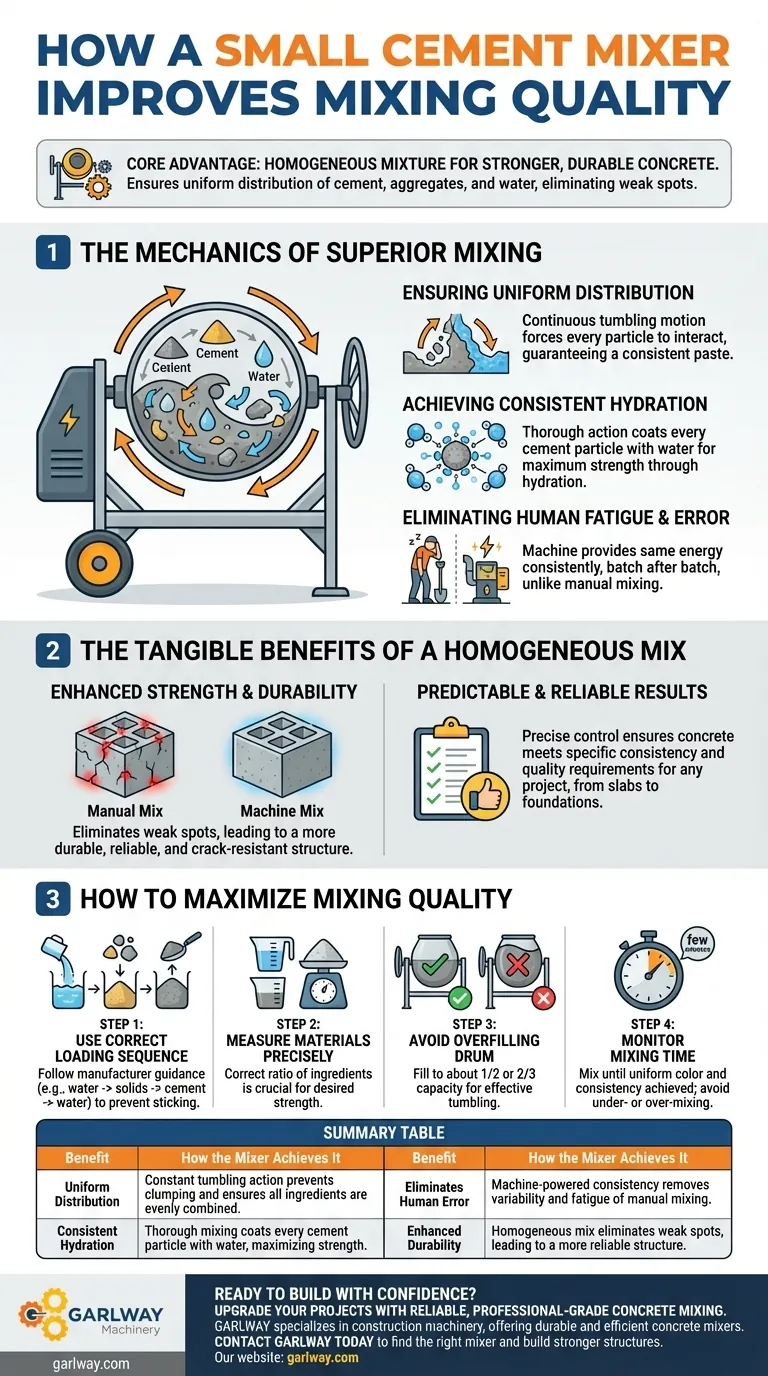 Como uma betoneira pequena melhora a qualidade da mistura? Alcance a Resistência de Concreto de Nível Profissional Guia Visual