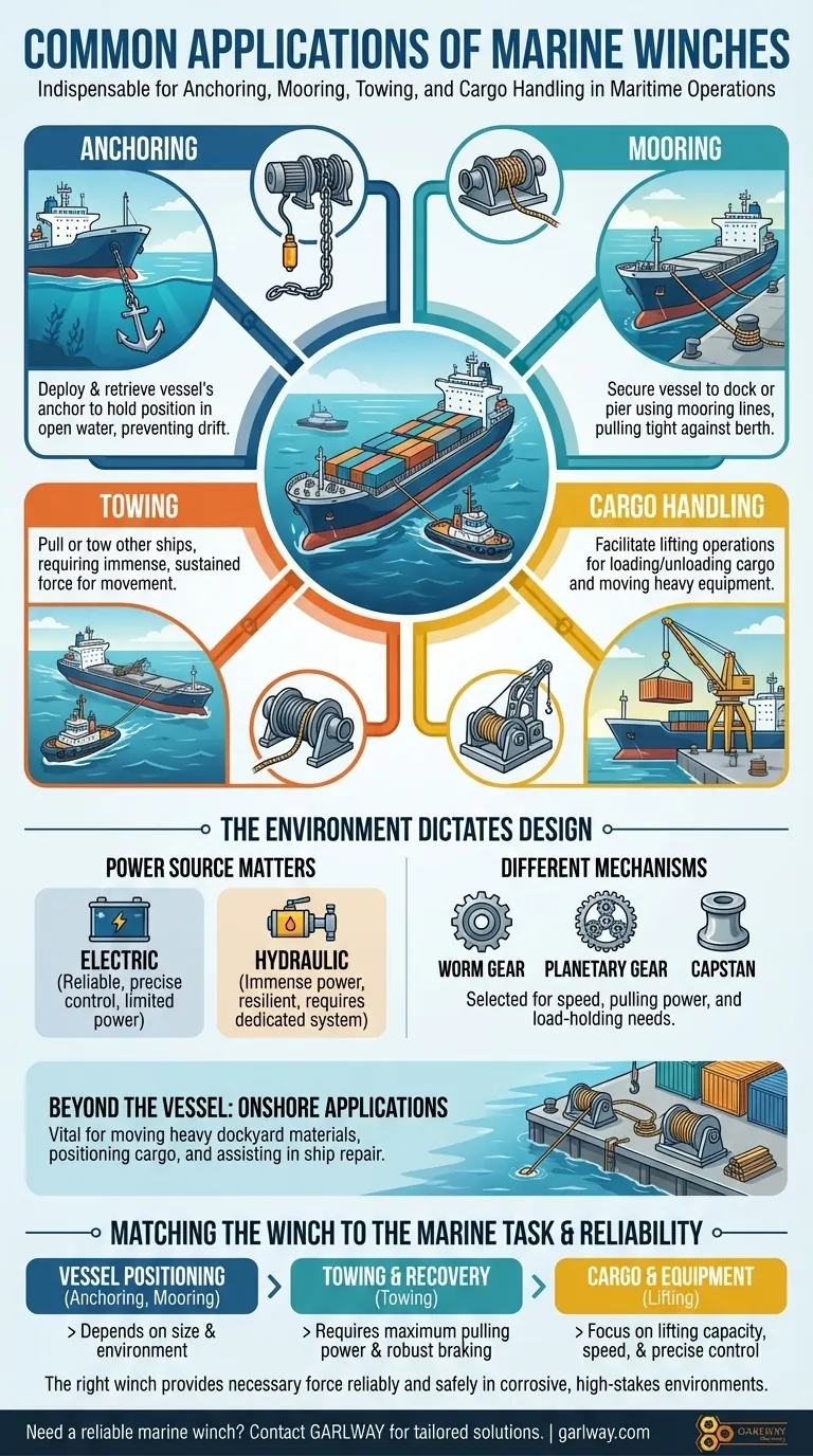 海洋環境におけるウインチの一般的な用途にはどのようなものがありますか？係留、係船、曳航に不可欠 ビジュアルガイド