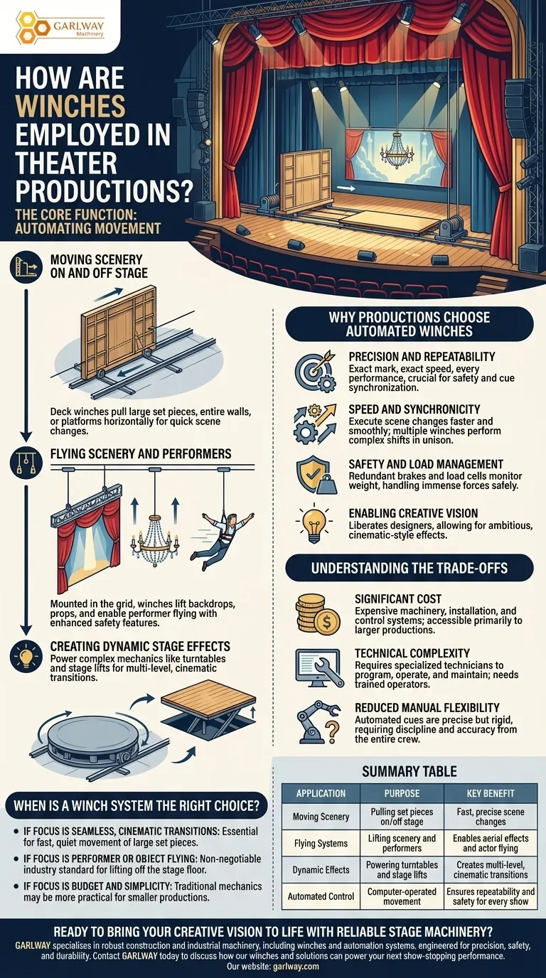 How are winches employed in theater productions? Powering Dynamic Stage Automation Visual Guide